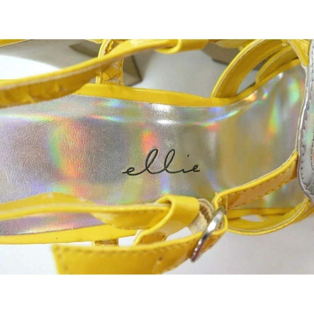 Ellie Yellow Strappy Disco Funky Platform Sandals Womens Size 8 ***